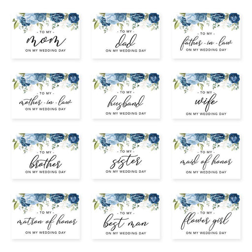 Wedding Day Gift Cards with Envelopes, To My Wife Husband Mom Dad Mother-In-Law Father-In-Law-Set of 12-Andaz Press-Blue Roses-