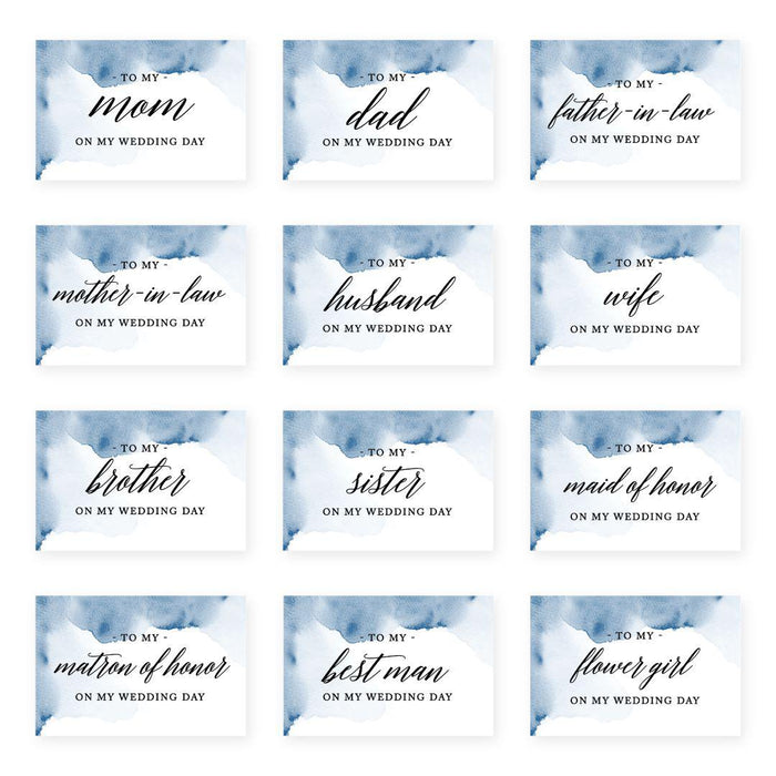 Wedding Day Gift Cards with Envelopes, To My Wife Husband Mom Dad Mother-In-Law Father-In-Law-Set of 12-Andaz Press-Blue Watercolor-