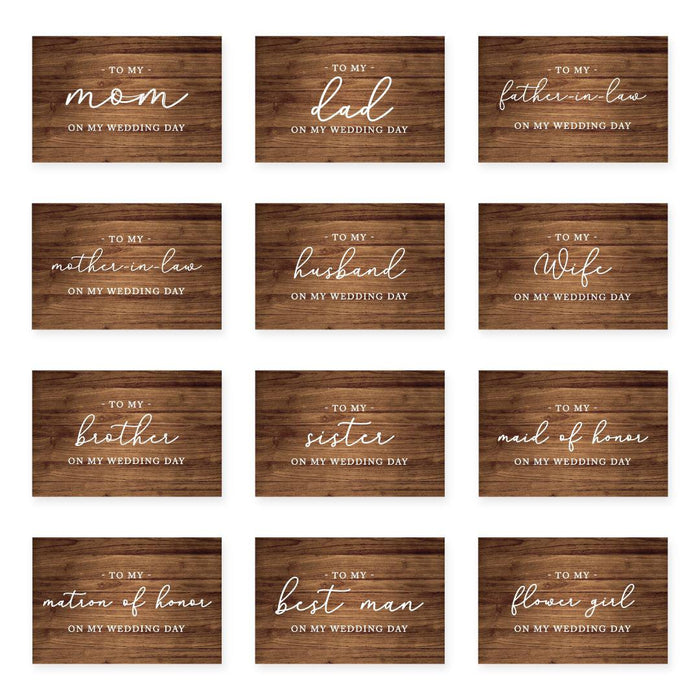 Wedding Day Gift Cards with Envelopes, To My Wife Husband Mom Dad Mother-In-Law Father-In-Law-Set of 12-Andaz Press-Rustic Wood-
