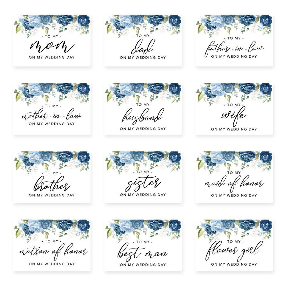 Wedding Day Gift Cards with Envelopes, To My Wife Husband Mom Dad Mother-In-Law Father-In-Law-Set of 12-Andaz Press-Blue Roses-