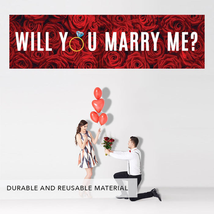 Will You Marry Me Sign Banner | Proposal & Valentine's Day Decorations Ideas, Set of 1-Set of 1-Andaz Press-Red Roses and Diamond Ring Will You Marry Me?-