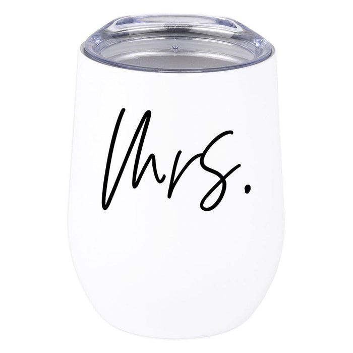Wine Tumbler with Lid Stemless Stainless Steel Insulated Gift for Wedding Engagement Bridal Shower Gifts-Set of 1-Andaz Press-Mrs.-