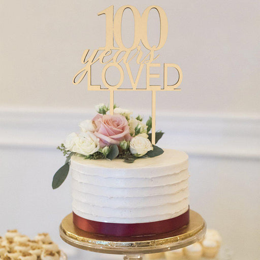 100 Years Loved Laser Cut Wood Cake Topper-Set of 1-Andaz Press-
