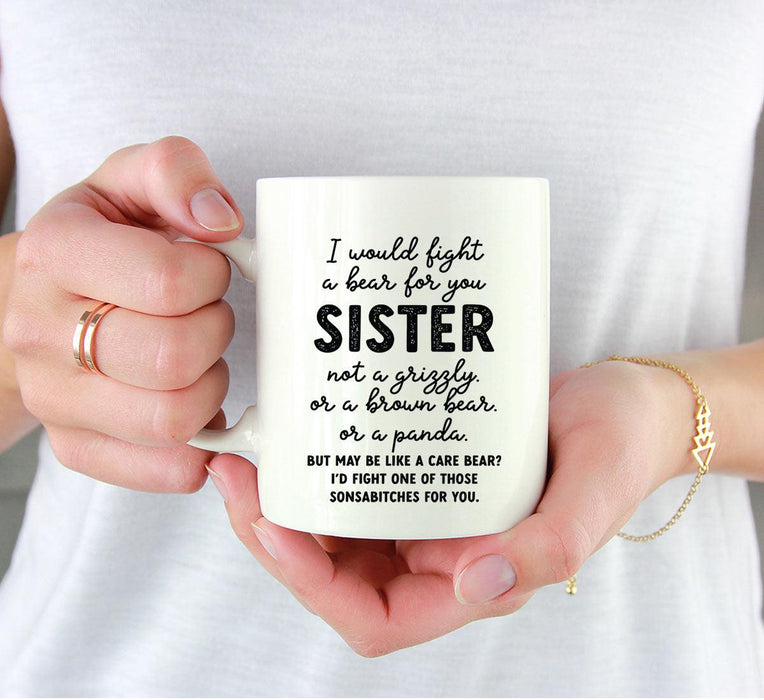 11oz Ceramic Coffee Mug - Funny Coffee Mugs for Her & Him - 3 Designs-Set of 1-Andaz Press-I would Fight A Bear-