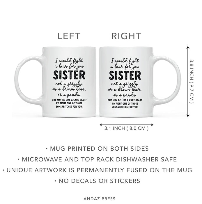 11oz Ceramic Coffee Mug - Funny Coffee Mugs for Her & Him - 3 Designs-Set of 1-Andaz Press-I would Fight A Bear-