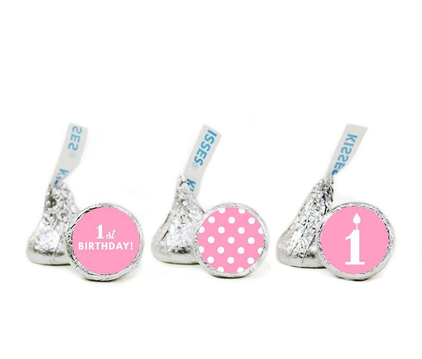 1st Birthday Hershey's Kisses Stickers-Set of 216-Andaz Press-Bubblegum Pink-