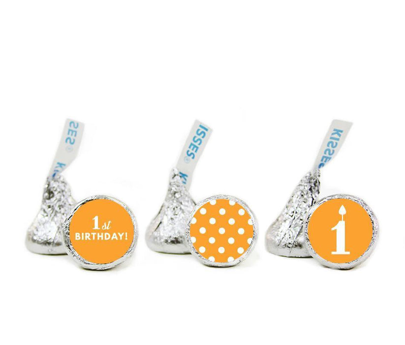 1st Birthday Hershey's Kisses Stickers-Set of 216-Andaz Press-Orange-
