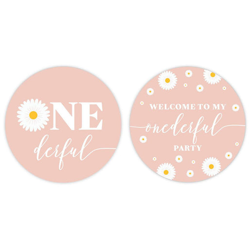 1st Birthday Party Round Cupcake Toppers DIY Favors Kit, For Kids Party Decor-Set of 20-Andaz Press-Daisy-
