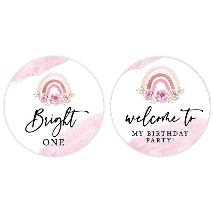 1st Birthday Party Round Cupcake Toppers DIY Favors Kit, For Kids Party Decor-Set of 20-Andaz Press-Floral Rainbow-