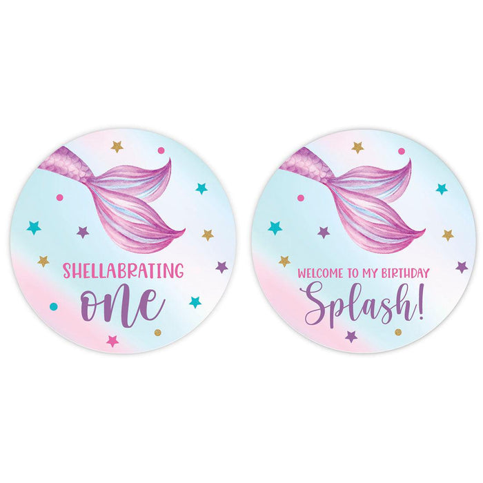 1st Birthday Party Round Cupcake Toppers DIY Favors Kit, For Kids Party Decor-Set of 20-Andaz Press-Mermaid-