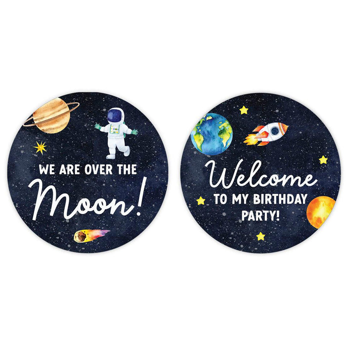 1st Birthday Party Round Cupcake Toppers DIY Favors Kit, For Kids Party Decor-Set of 20-Andaz Press-Outer Space Astronaut-
