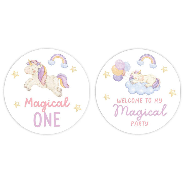 1st Birthday Party Round Cupcake Toppers DIY Favors Kit, For Kids Party Decor-Set of 20-Andaz Press-Unicorn-