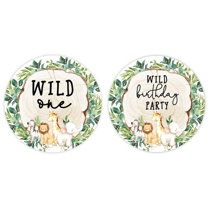 1st Birthday Party Round Cupcake Toppers DIY Favors Kit, For Kids Party Decor-Set of 20-Andaz Press-Woodland Safari Animals-