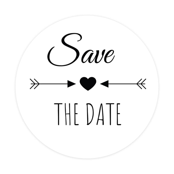 2-Inch Round Save the Date Sticker Labels for Wedding Invitations and Stationery-Set of 120-Andaz Press-Black Heart and Arrow Design-