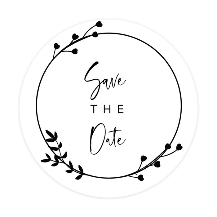 2-Inch Round Save the Date Sticker Labels for Wedding Invitations and Stationery-Set of 120-Andaz Press-Cursive Minimal Round Frame Design-