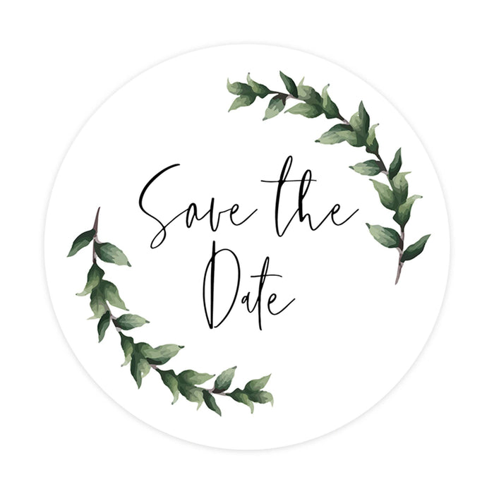 2-Inch Round Save the Date Sticker Labels for Wedding Invitations and Stationery-Set of 120-Andaz Press-Green Foliage Design-