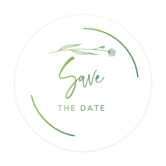 2-Inch Round Save the Date Sticker Labels for Wedding Invitations and Stationery-Set of 120-Andaz Press-Green Minimal Bloom Design-