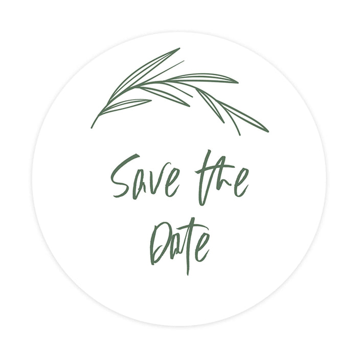 2-Inch Round Save the Date Sticker Labels for Wedding Invitations and Stationery-Set of 120-Andaz Press-Green Minimal Leaf Design-