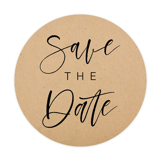 2-Inch Round Save the Date Sticker Labels for Wedding Invitations and Stationery-Set of 120-Andaz Press-Kraft Brown Modern Cursive Design-