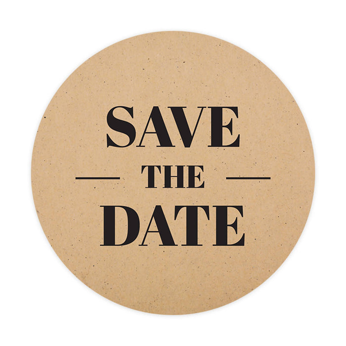 2-Inch Round Save the Date Sticker Labels for Wedding Invitations and Stationery-Set of 120-Andaz Press-Kraft Brown Traditional Design-