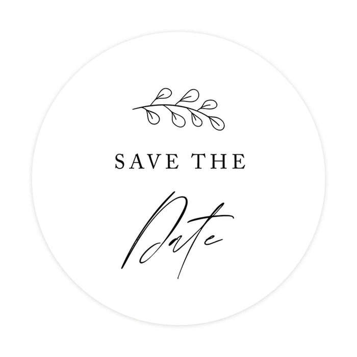 2-Inch Round Save the Date Sticker Labels for Wedding Invitations and Stationery-Set of 120-Andaz Press-Minimal Leaf Branch Design-