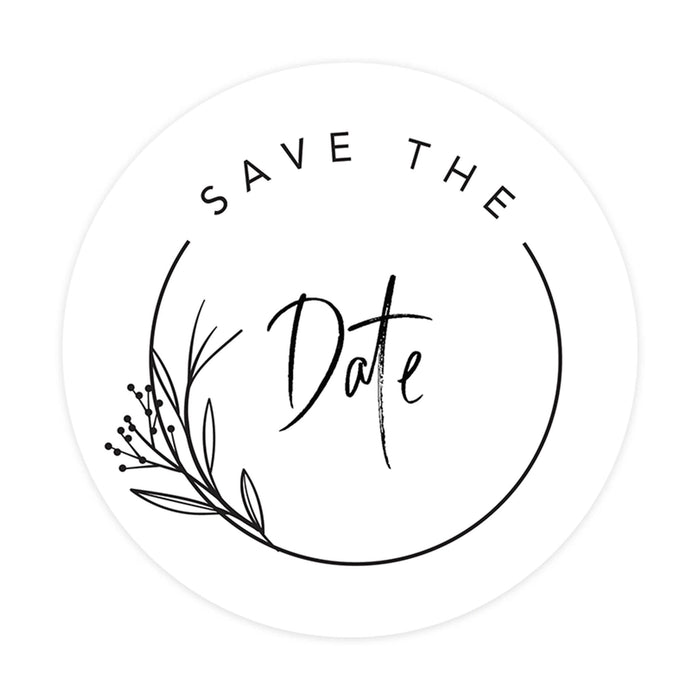 2-Inch Round Save the Date Sticker Labels for Wedding Invitations and Stationery-Set of 120-Andaz Press-Minimal Leaf Frame-