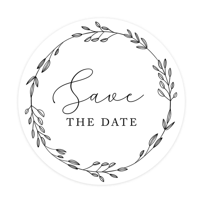 2-Inch Round Save the Date Sticker Labels for Wedding Invitations and Stationery-Set of 120-Andaz Press-Minimal Wreath Design-