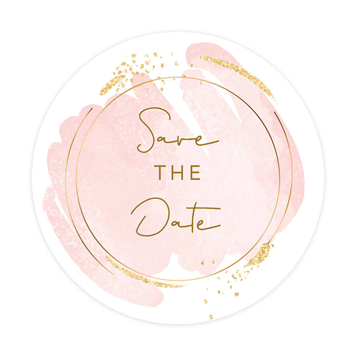 2-Inch Round Save the Date Sticker Labels for Wedding Invitations and Stationery-Set of 120-Andaz Press-Pink Brushed Watercolor Design-