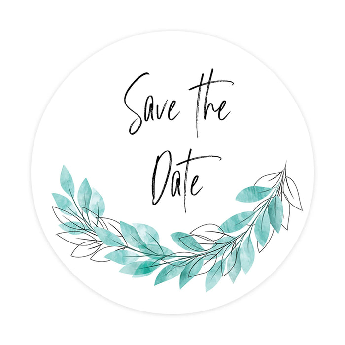 2-Inch Round Save the Date Sticker Labels for Wedding Invitations and Stationery-Set of 120-Andaz Press-Watercolor Leaf Garland Design-