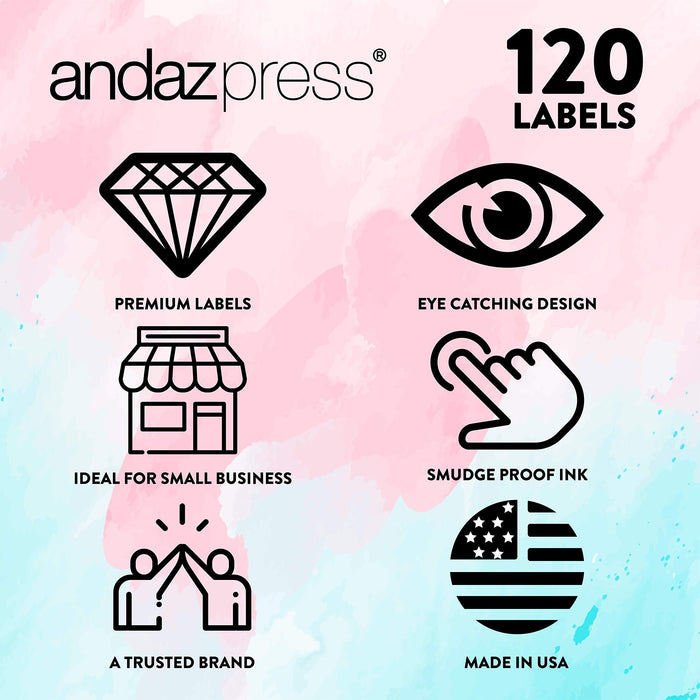 2-Inch Square Small Business Sticker Labels-Set of 120-Andaz Press-Care Instructions-