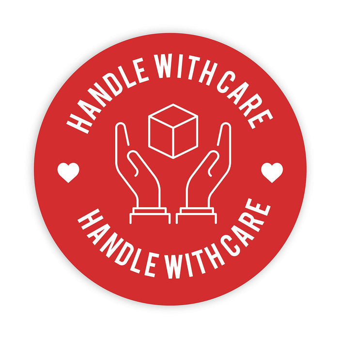 2-inch Round Small Business Sticker Labels-Set of 120-Andaz Press-Handle With Care Red/White-