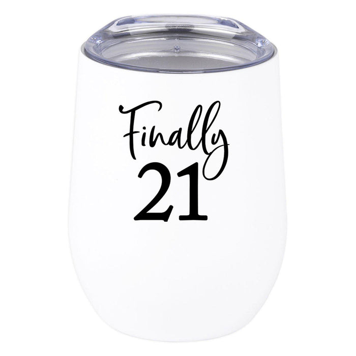 21st Birthday Wine Tumbler with Lid 12oz Stemless Stainless Steel Insulated-Set of 1-Andaz Press-Legal AF-