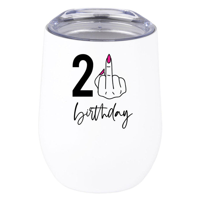 21st Birthday Wine Tumbler with Lid 12oz Stemless Stainless Steel Insulated-Set of 1-Andaz Press-21 Birthday-