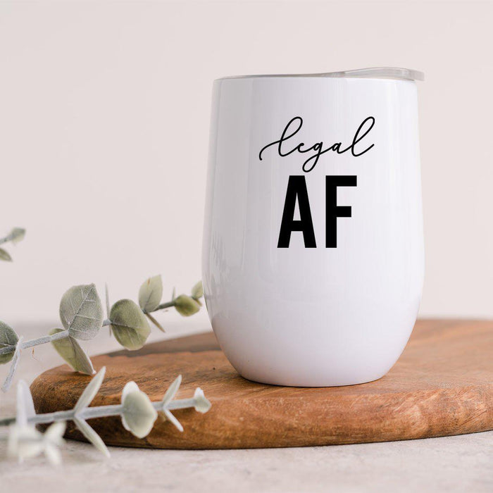 21st Birthday Wine Tumbler with Lid 12oz Stemless Stainless Steel Insulated-Set of 1-Andaz Press-Legal AF-