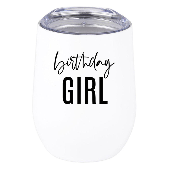 21st Birthday Wine Tumbler with Lid 12oz Stemless Stainless Steel Insulated-Set of 1-Andaz Press-Birthday Girl-