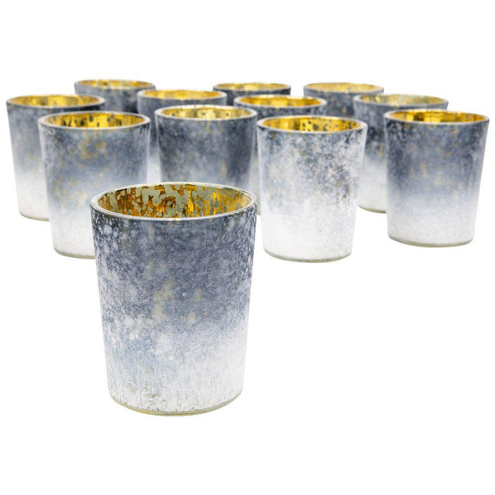 2.6" Tall Frosted Ombre Mercury Glass Votive Candle Holders-Set of 12-Koyal Wholesale-Navy Blue-