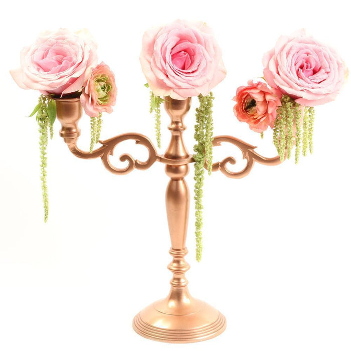 3 Arm Metal Candelabra Candle Holder Centerpiece-Set of 1-Koyal Wholesale-Vintage Brass-