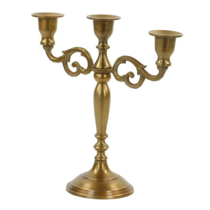 3 Arm Metal Candelabra Candle Holder Centerpiece-Set of 1-Koyal Wholesale-Vintage Brass-