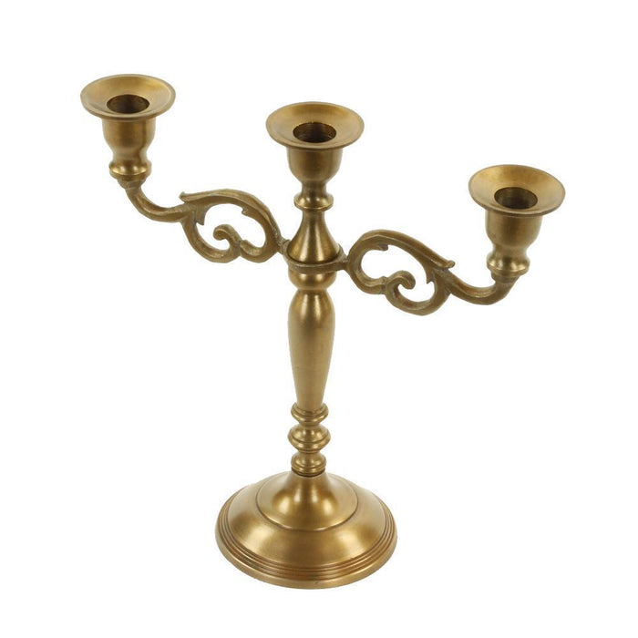 3 Arm Metal Candelabra Candle Holder Centerpiece-Set of 1-Koyal Wholesale-Vintage Brass-