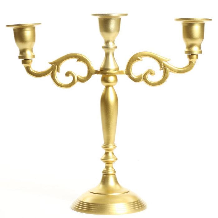 3 Arm Metal Candelabra Candle Holder Centerpiece-Set of 1-Koyal Wholesale-Vintage Brass-