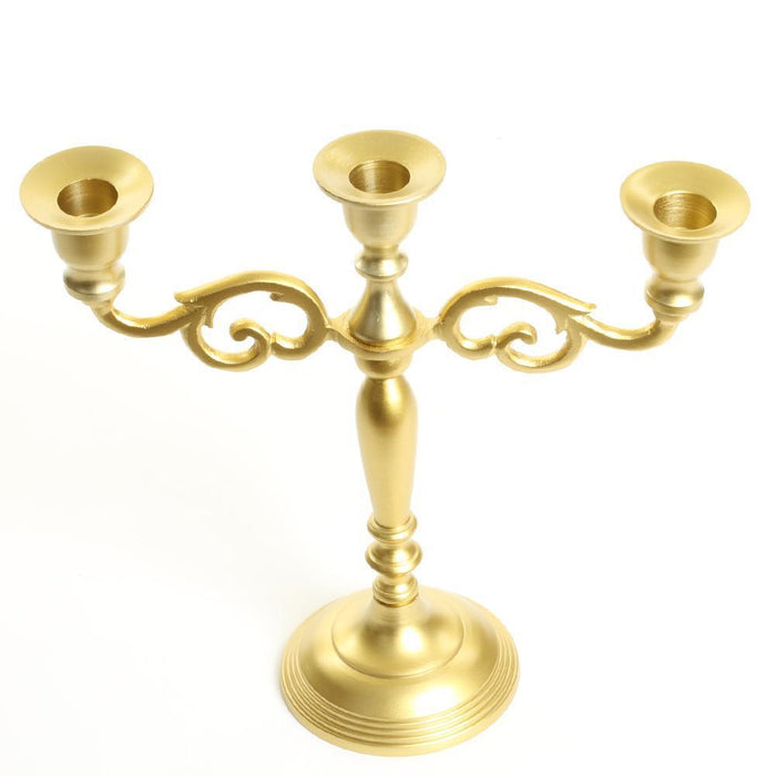 3 Arm Metal Candelabra Candle Holder Centerpiece-Set of 1-Koyal Wholesale-Vintage Brass-