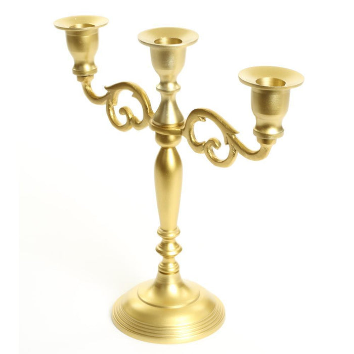 3 Arm Metal Candelabra Candle Holder Centerpiece-Set of 1-Koyal Wholesale-Vintage Brass-