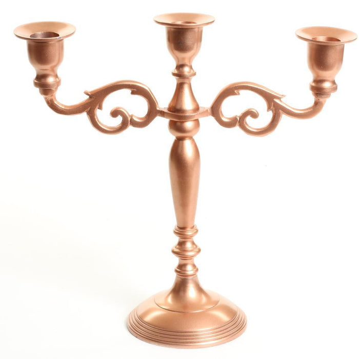 3 Arm Metal Candelabra Candle Holder Centerpiece-Set of 1-Koyal Wholesale-Rose Gold-