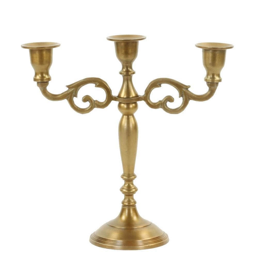 3 Arm Metal Candelabra Candle Holder Centerpiece-Set of 1-Koyal Wholesale-Vintage Brass-