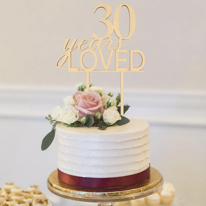 30 Years Loved Laser Cut Wood Cake Topper-Set of 1-Andaz Press-
