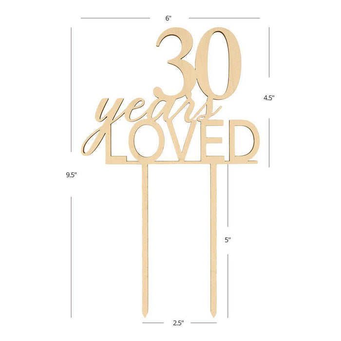 30 Years Loved Laser Cut Wood Cake Topper-Set of 1-Andaz Press-