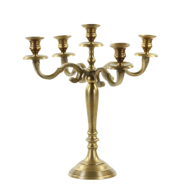 5-Arm Metal Candelabra Candle Holder Centerpiece-Set of 1-Koyal Wholesale-Gold-12"-