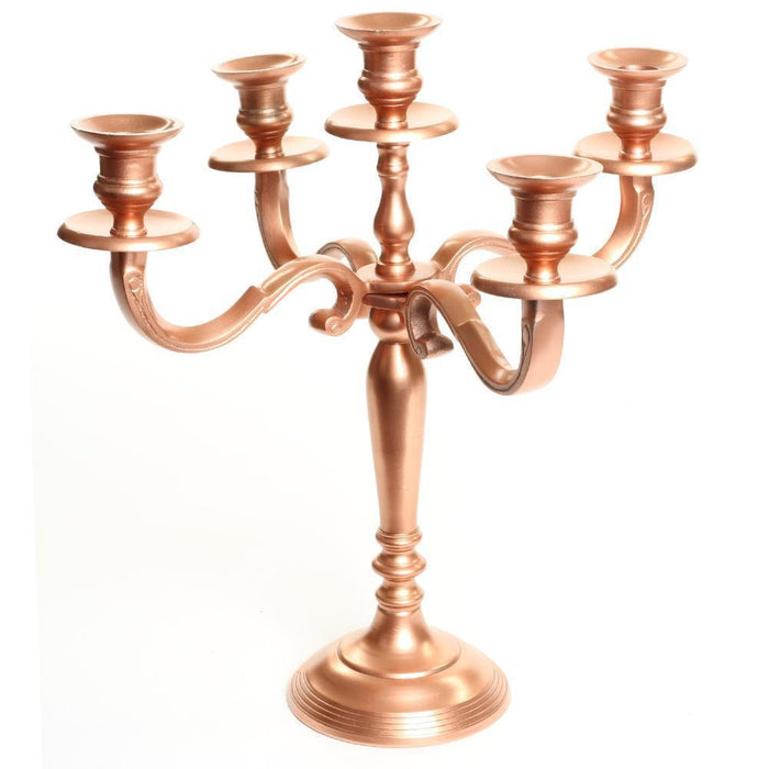 5-Arm Metal Candelabra Candle Holder Centerpiece-Set of 1-Koyal Wholesale-Gold-12"-