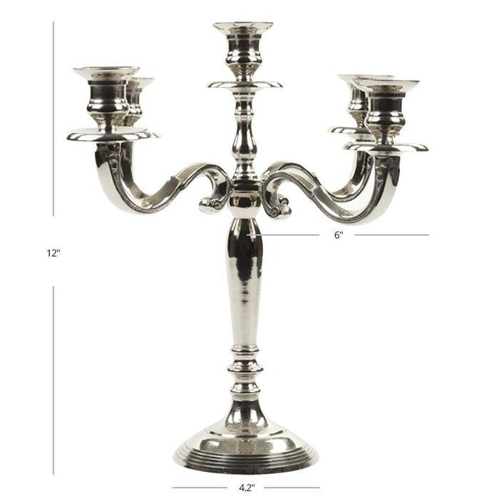 5-Arm Metal Candelabra Candle Holder Centerpiece-Set of 1-Koyal Wholesale-Gold-12"-