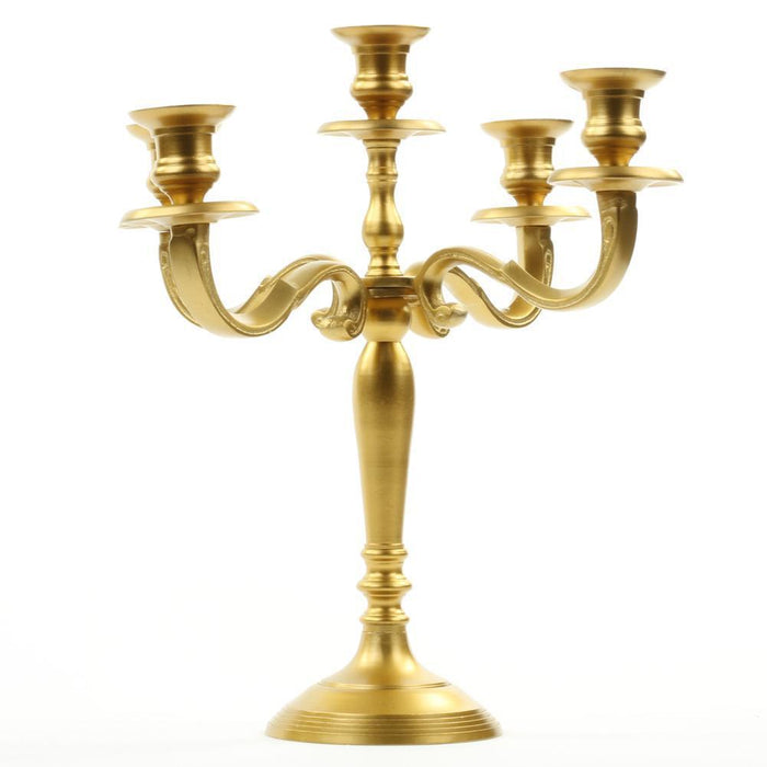5-Arm Metal Candelabra Candle Holder Centerpiece-Set of 1-Koyal Wholesale-Gold-12"-